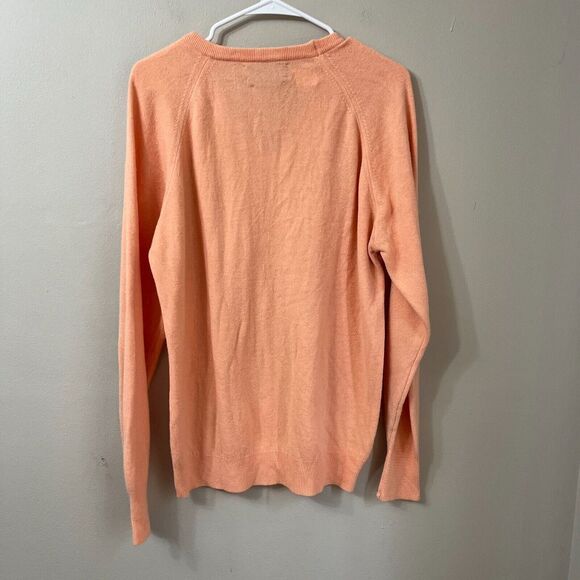 Vtg 80s Thane John Norman Mens Orange Pullover Sweater Large Classic Knit V Neck - Picture 6 of 8